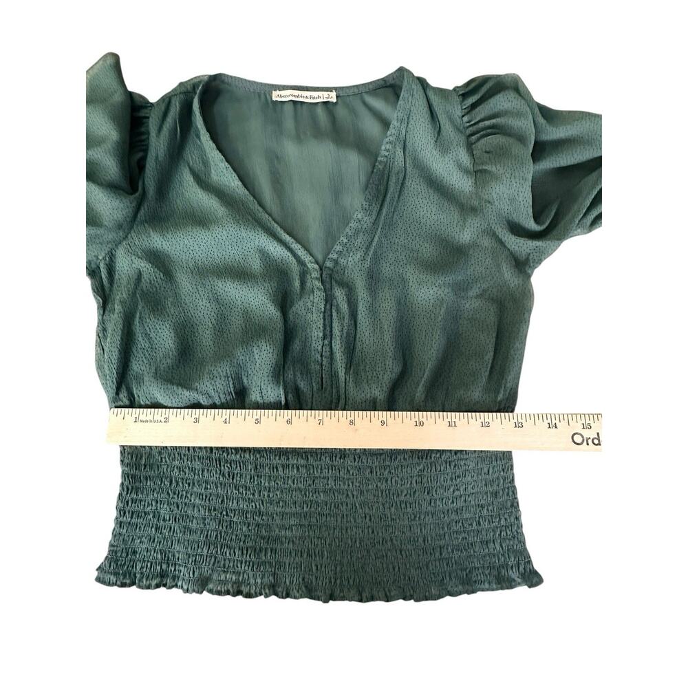 Abercrombie & Fitch Smocked Chiffon Women's Top-Size Small Balloon Sleeves Green - Picture 5 of 10